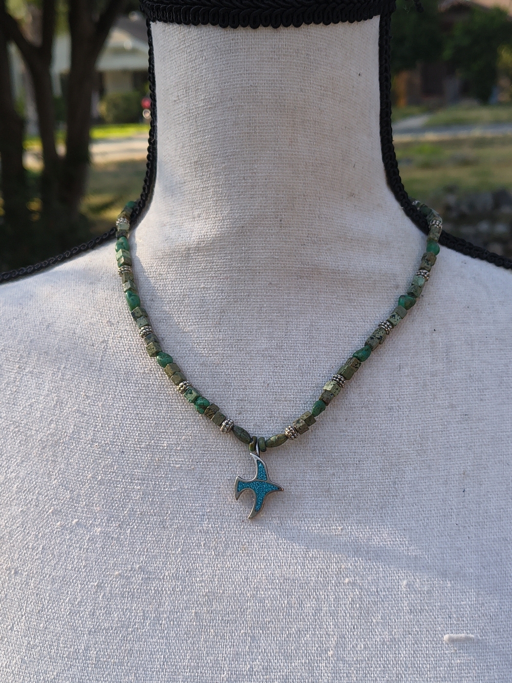 Handcrafted Green Bead Necklace with Turquoise Starfish Pendant